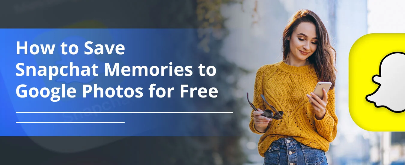 A smartphone screen showing a Snapchat 'Storage Full' alert next to the Google Photos logo, illustrating how to export Snapchat memories to avoid automatic deletion.