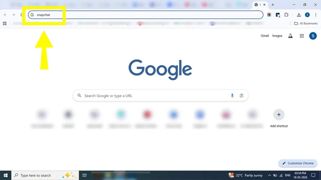 Searching for Snapchat Web on a default browser to begin memory export.