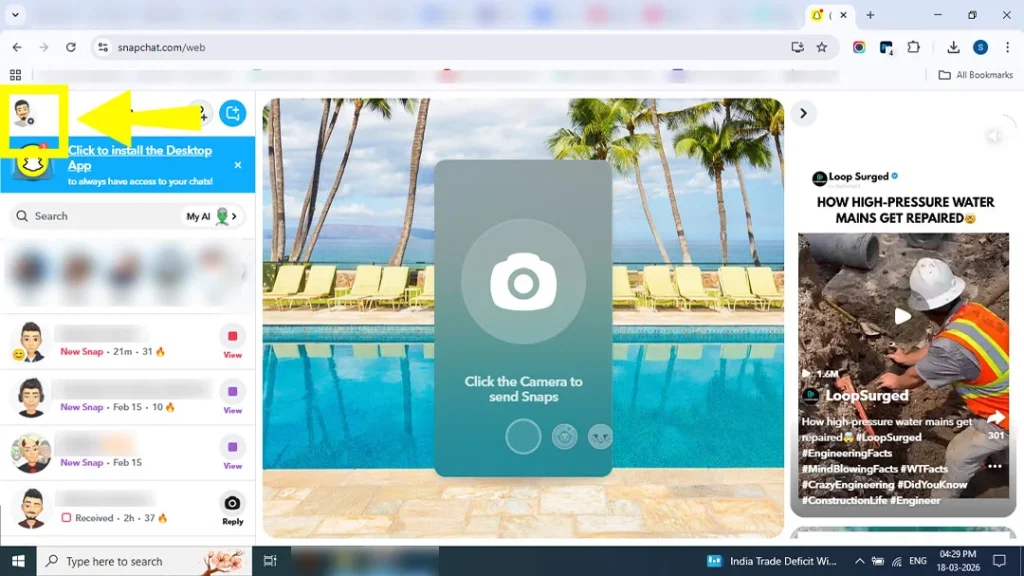 Clicking on the Bitmoji profile icon in Snapchat account settings.