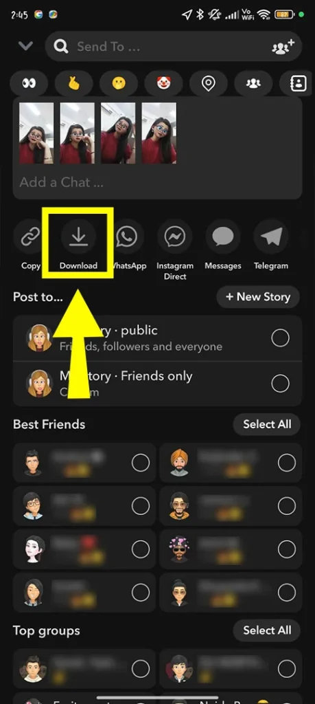 Tapping the final 'Download' button in the Snapchat app to move memories to the phone storage and bypass the 12-month deletion rule.
