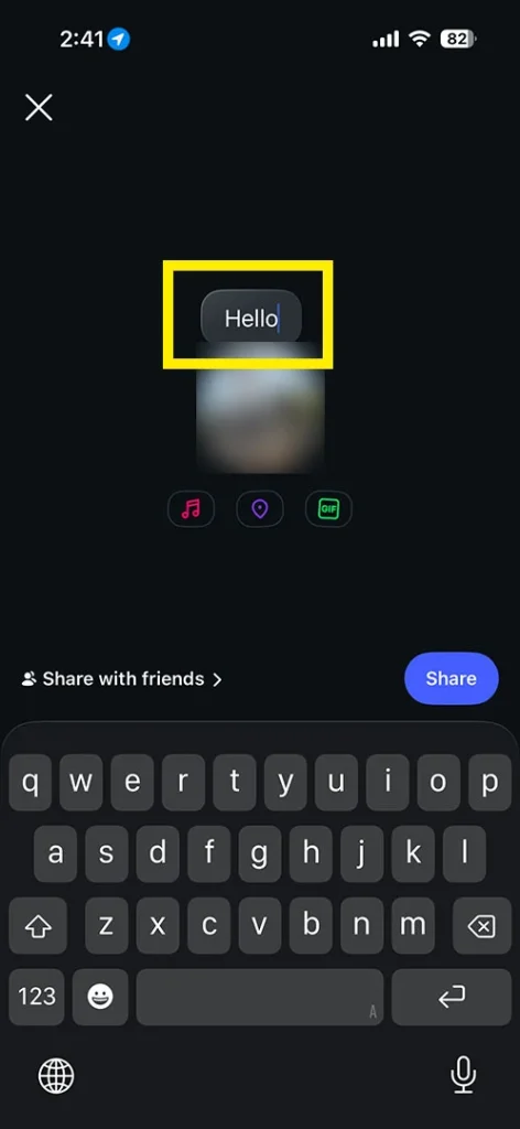 Close-up of a user tapping on a friend's Instagram Note to send a direct message reply or like the status.