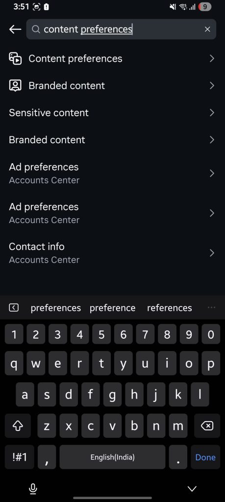 Step 2 to reset Instagram suggestion algorithm: Locating the content preferences option within the Instagram settings menu