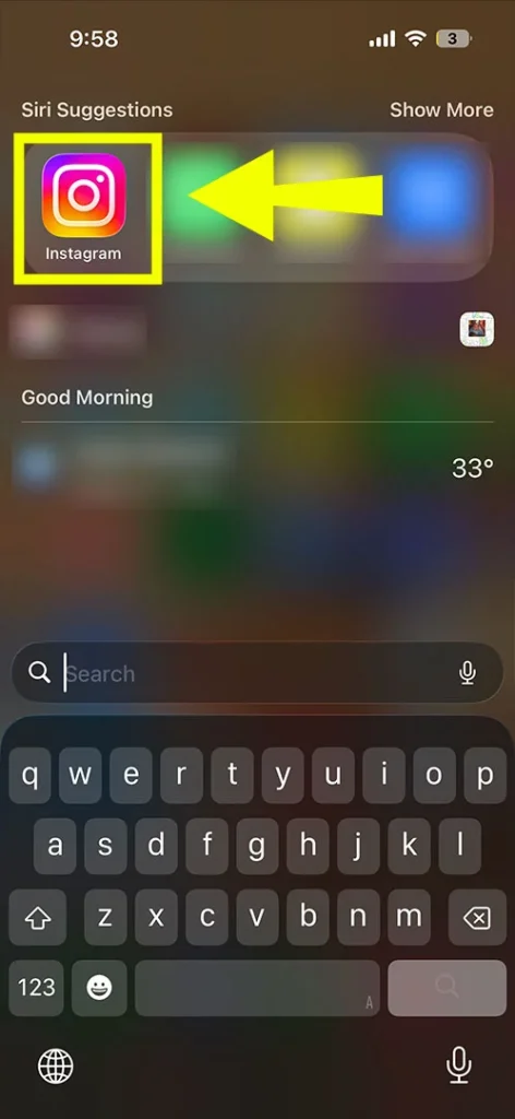 Smartphone home screen with the user tapping the Instagram app icon to fix Reel upload errors.