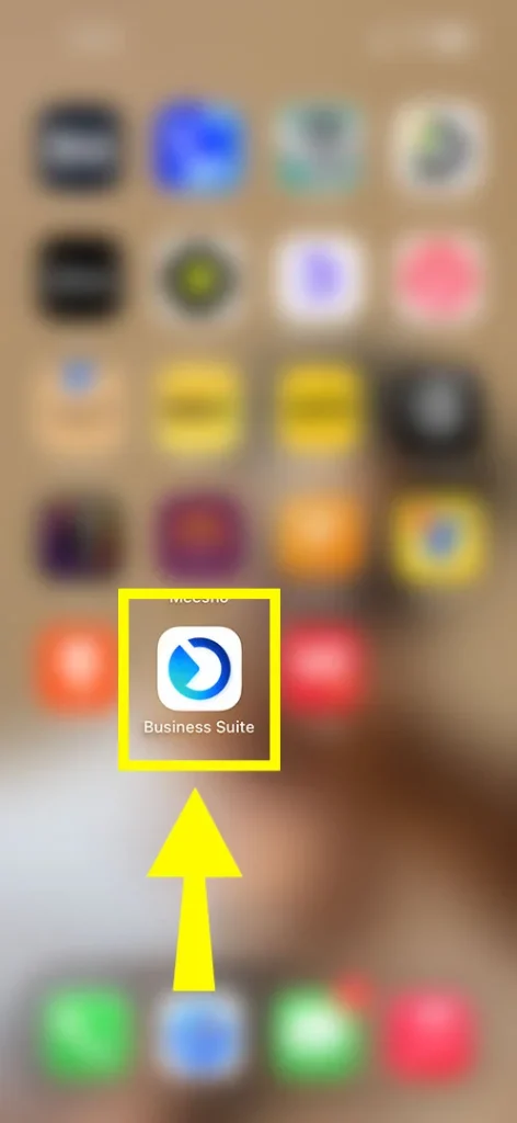 Screenshot of a smartphone home screen highlighting the Meta Business Suite app icon ready to be launched.