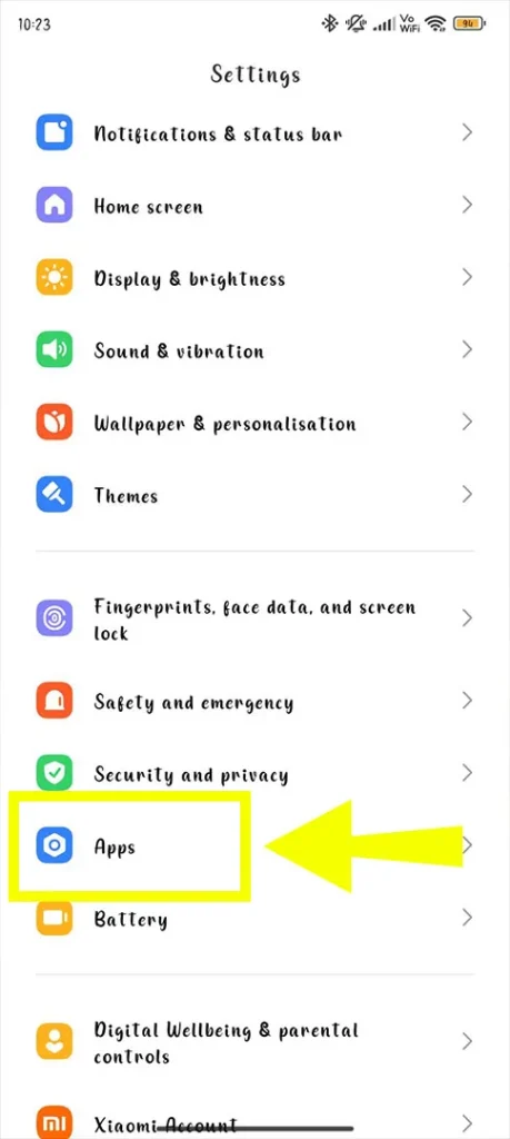 Selecting the Apps or Application Manager option in phone settings to manage