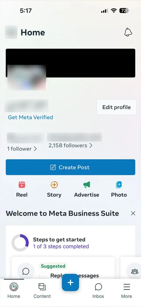 Screenshot of the Meta Business Suite login screen with input fields for Facebook page email ID and password.