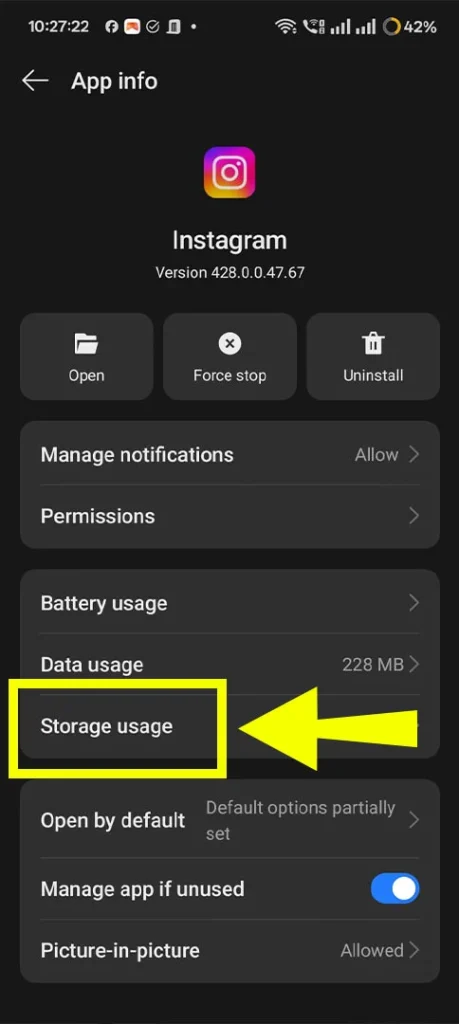 The Settings and Activity menu open on Instagram, highlighting the first step to fix a stuck Reel upload.