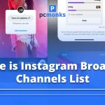 A smartphone screen displaying the Instagram broadcast channels list and creator updates in the DM inbox.