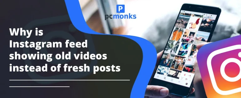A smartphone displaying the Instagram app next to text explaining why the Instagram feed shows old videos instead of fresh posts