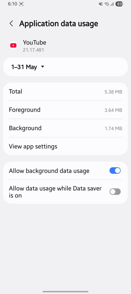 Android YouTube data usage menu showing foreground and background data toggles for Shorts uploads