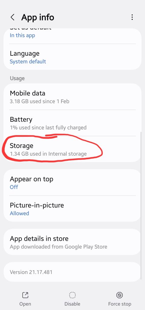Android YouTube app storage settings showing how to clear cache to fix shorts not uploading