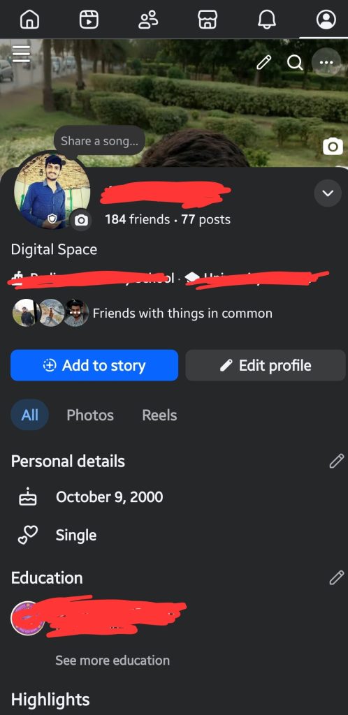 Step-by-step visual guide on how to fix the Facebook Professional Mode not available on profile issue by tapping three dots at the top right corner