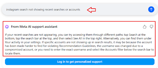 Meta AI support assistant box