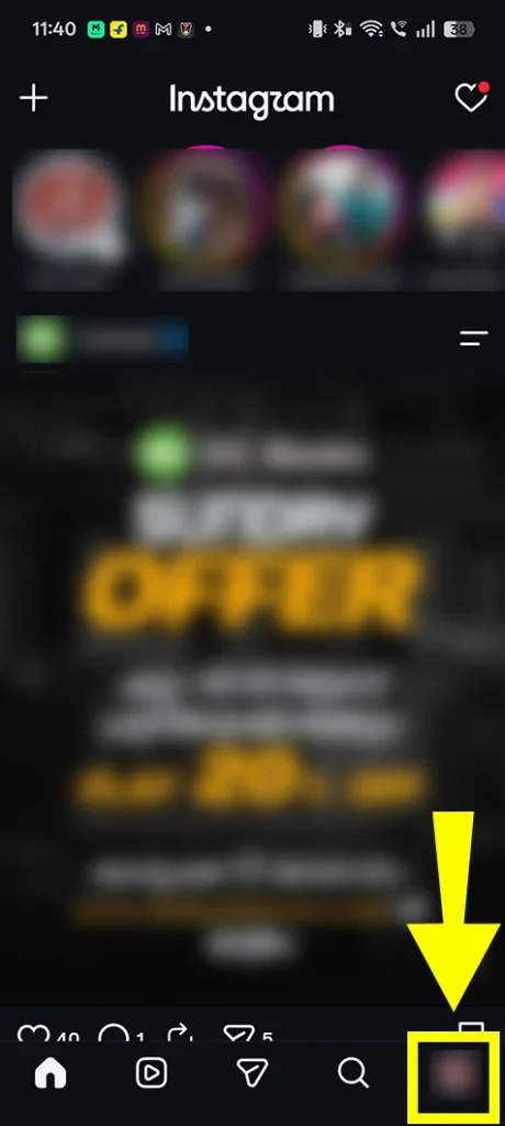Open the Instagram app and tap your profile picture in the bottom-right corner.