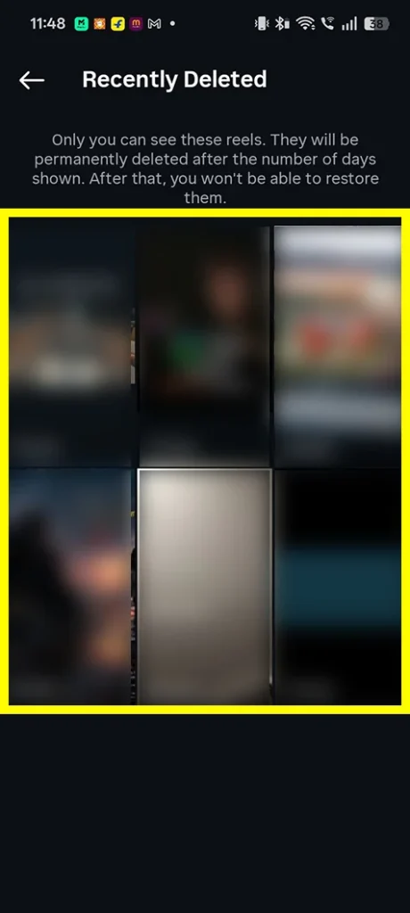 Tap the square photo icon to view deleted image posts.