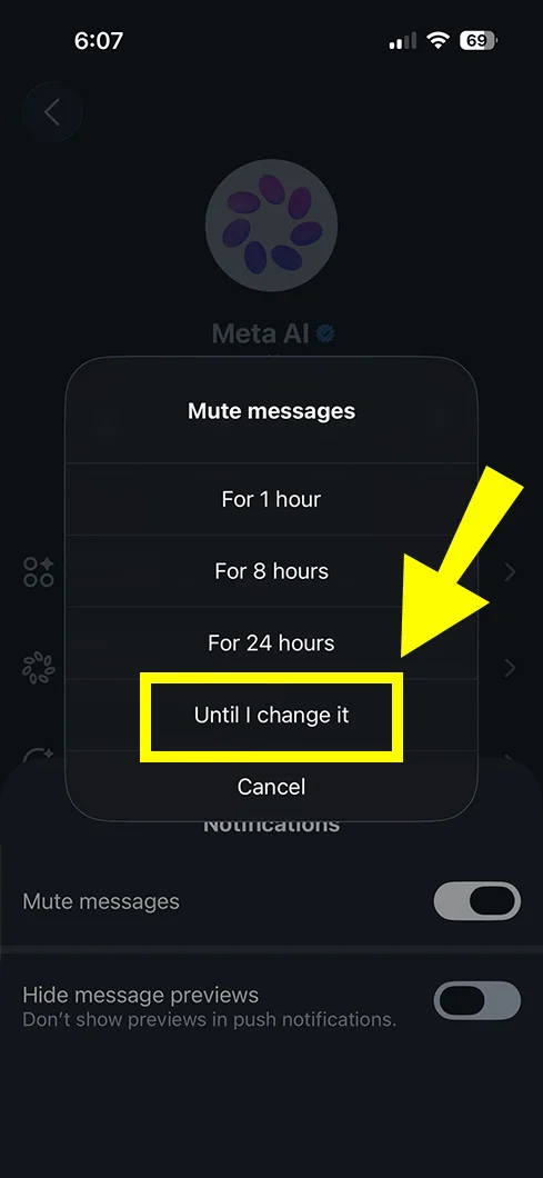 Select Until I change it.
