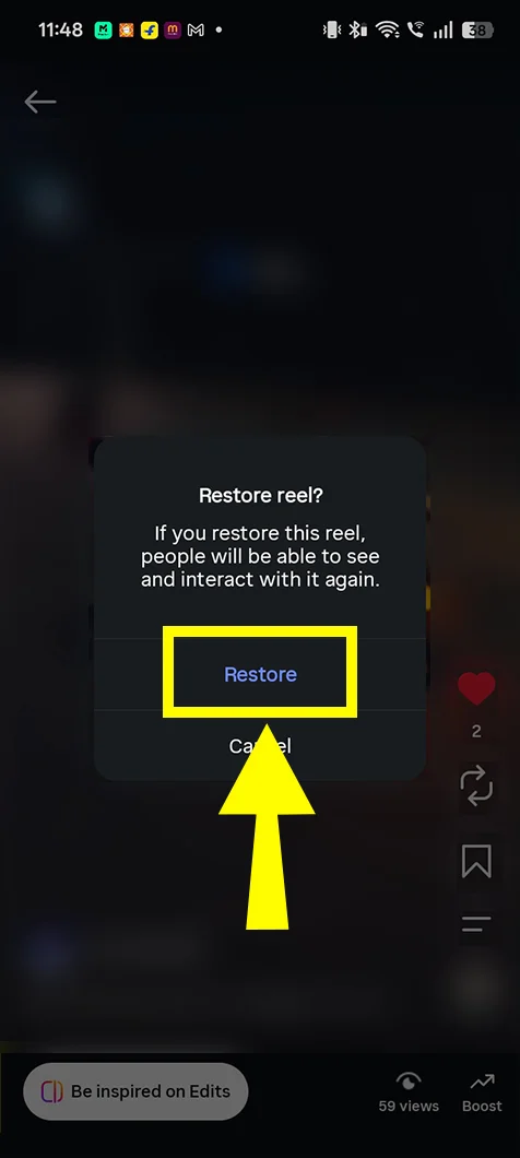 Tap Restore again to confirm.
