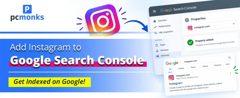 Google Search Console Add property screen showing the Instagram platform property option.
