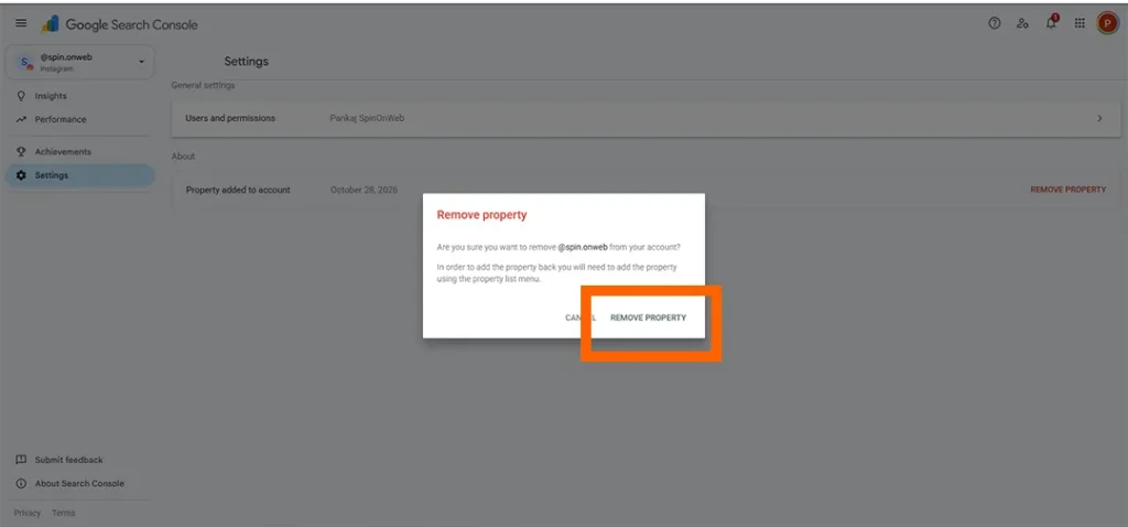 Click Remove property.