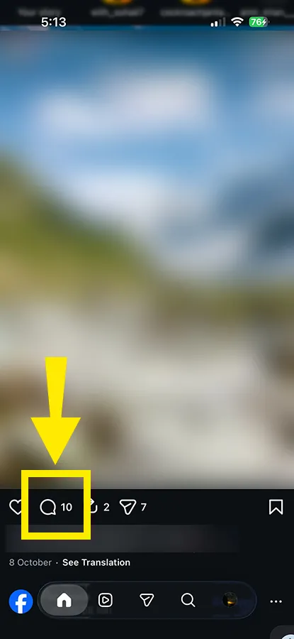 Tap the speech bubble (or "View all comments") to open the thread.