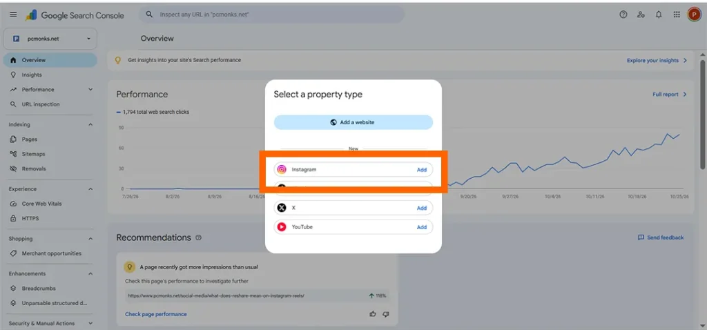 Step 2: Click Add Next to Instagram