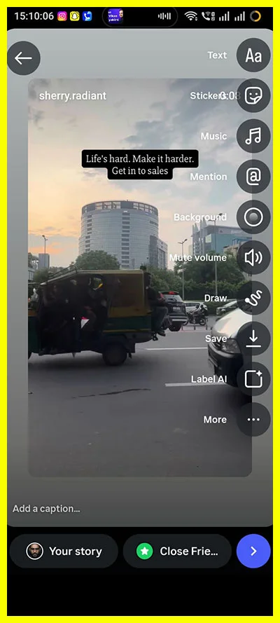 Instagram places your Reel in a Story frame. They can add text, stickers, or music, then post it.