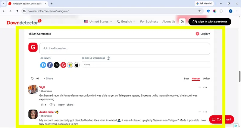 Read the recent user comments to see whether people mention Stories, uploading, feed refresh, login, or DMs.