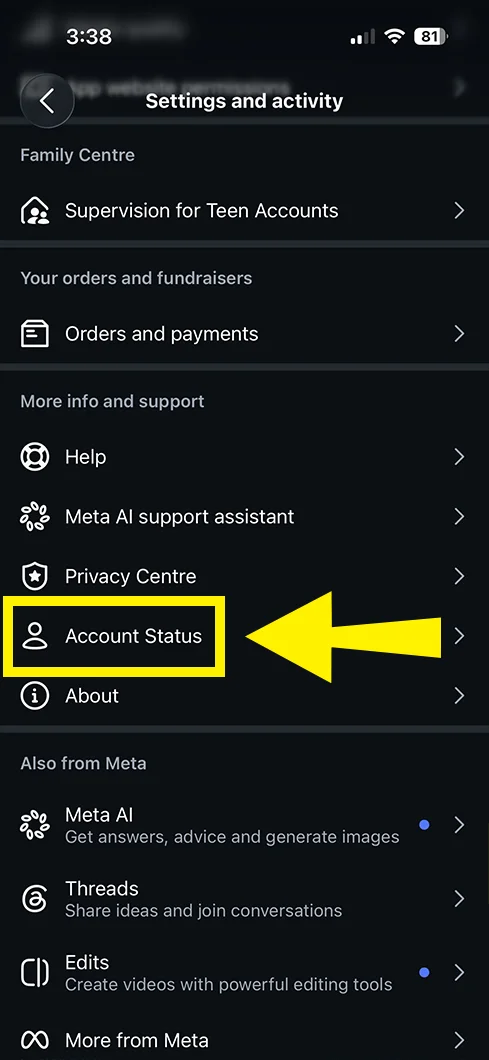 Open Settings → Account Status to check that no recommendation limits are showing.