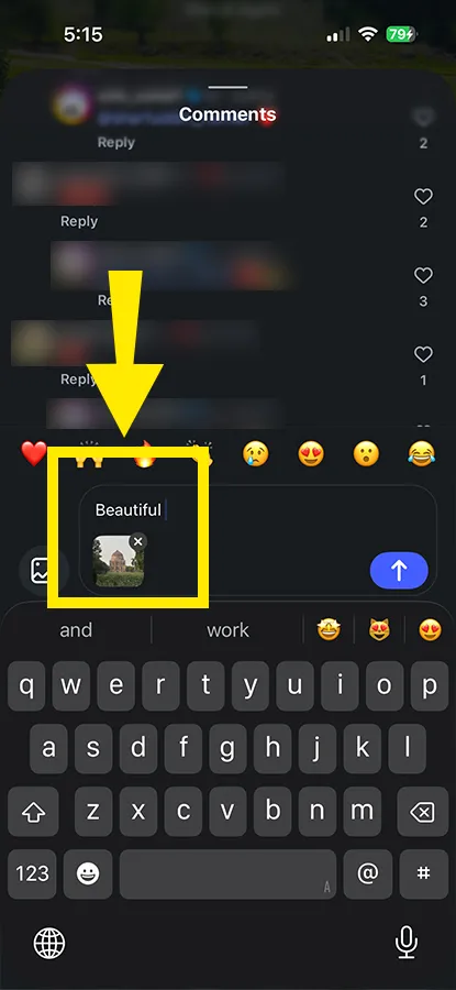 If your version allows it, type a short line of text to go with the image.