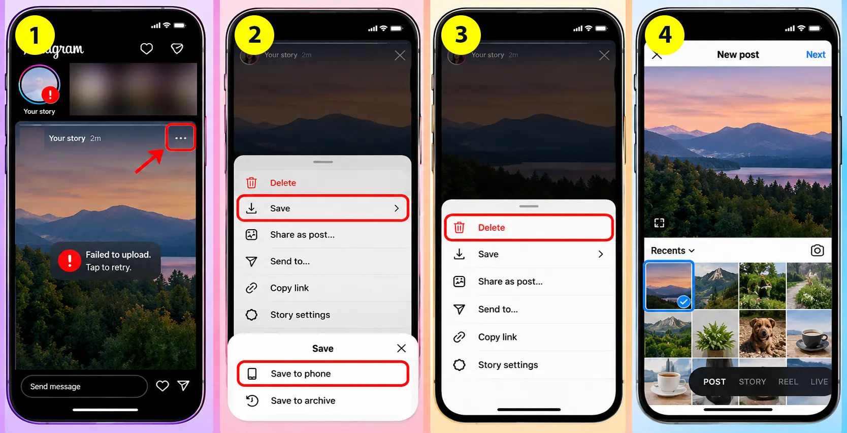 Steps to cancel a stuck Instagram story and save a copy to the phone gallery
